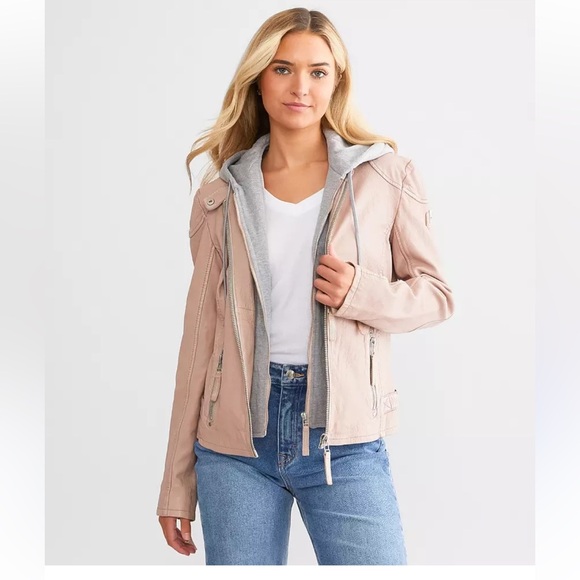 NWT Mauritius Leather hooded Jacket Blush removable hood M Lamb leather - Picture 2 of 16